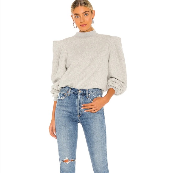 Agolde Folded Sleeve Sweatshirt in Grey Heather - Picture 4 of 11